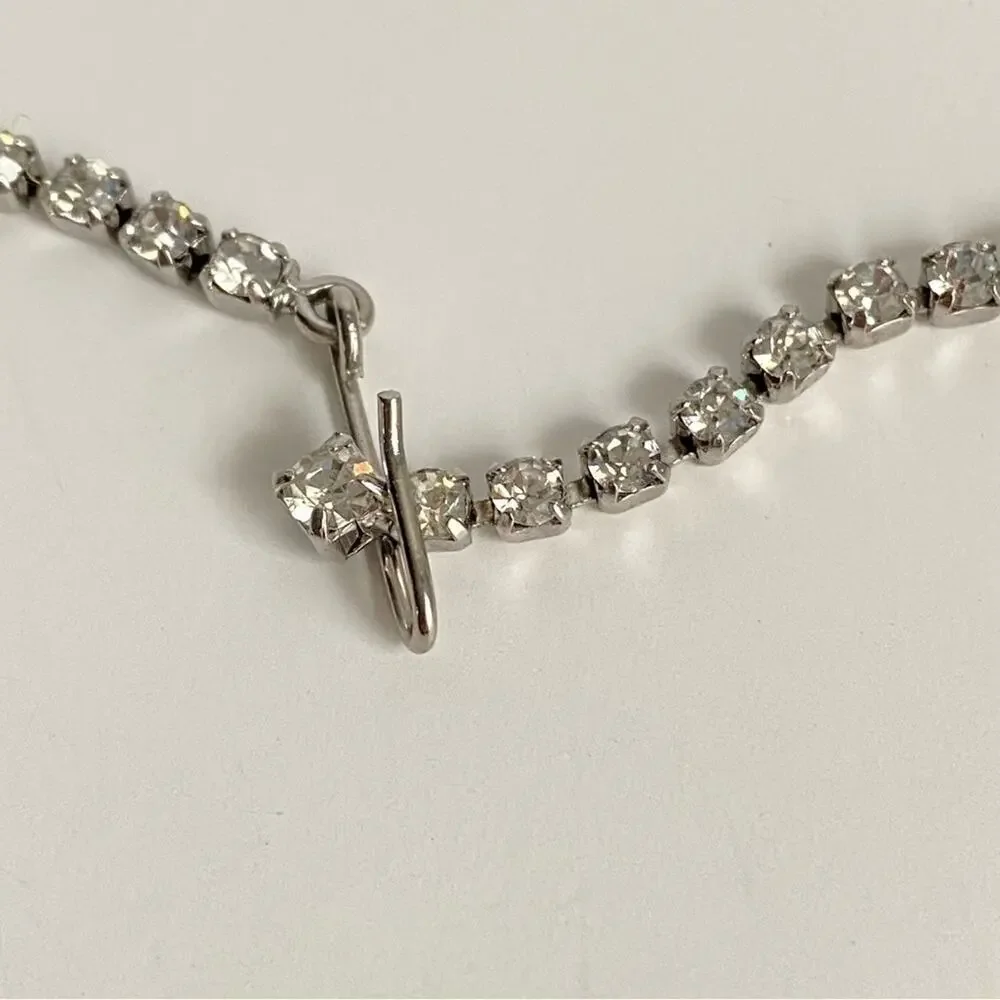 Vintage Rhinestone Necklace Dangle Retro Formal Prom Choker Clear Faux‎ Diamonds